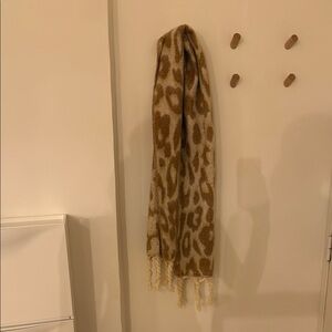 Urban Outfitters Brown and Cream Leopard Print Scarf with Fringes